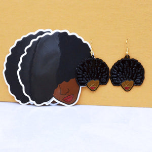 Curly Afro Earrings ( Black Girl Magic Earrings) + Stickers