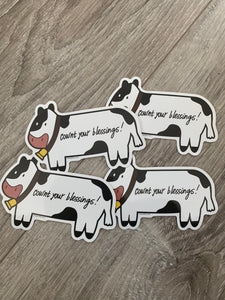 Cow Pin, Cownt Your Blessings enamel Pins & Stickers