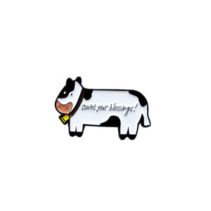 Cow Pin, Cownt Your Blessings enamel Pins & Stickers