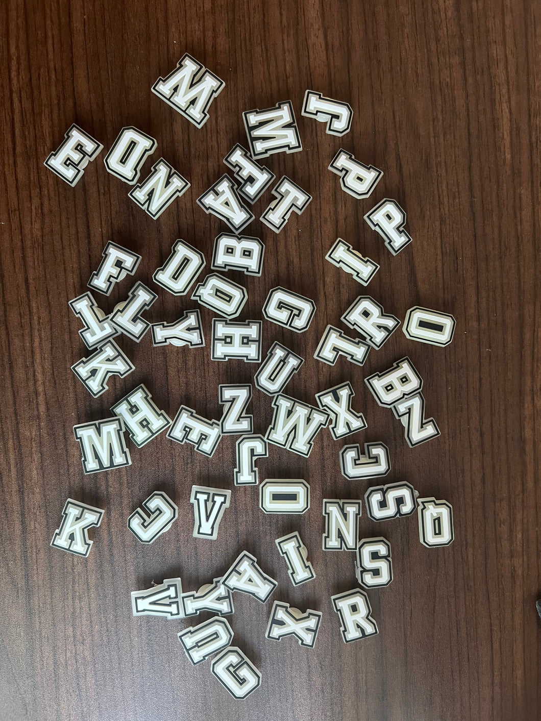 Charms for rubber clogs and Clogs A to Z and 0 - 9 Varsity Alphabet charms buy 5 get 1 free ( Glow in the Dark)