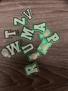 Charms for rubber clogs and Clogs A to Z and 0 - 9 Varsity Alphabet charms buy 5 get 1 free ( Glow in the Dark)