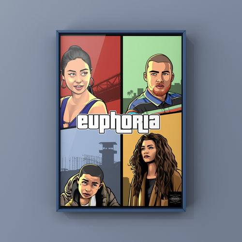 euphoria poster (fez, ash tray, rue, maddie)