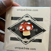 Load image into Gallery viewer, Mushroom emoji pin, soft enamel. Stocking stuffer fun jacket accessory