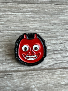 Oni Mask/ Orgre mask emoji pin, soft enamel. Stocking stuffer fun jacket accessory