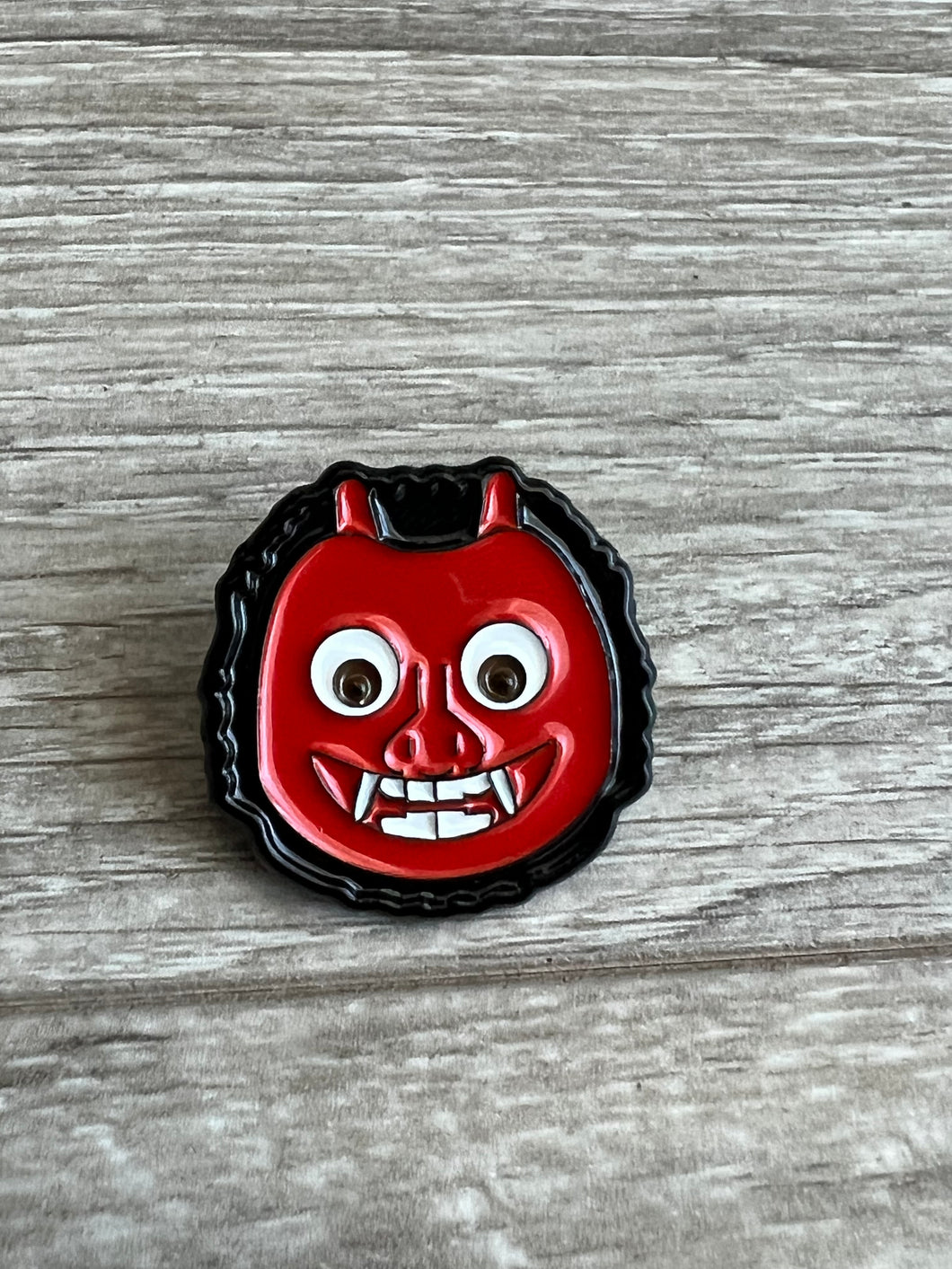 Oni Mask/ Orgre mask emoji pin, soft enamel. Stocking stuffer fun jacket accessory