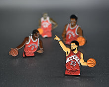Load image into Gallery viewer, Fred VanVleet Enamel pin, with 3 other raptors enamel pins in the background