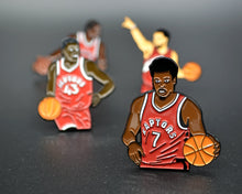 Load image into Gallery viewer, Kyle Lowry Enamel Pin and 3 Raptors pins in the background